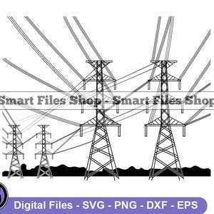 Electric Power Polls Svg, Power Lines Svg, Electricity Svg, Electricity Dxf, Electricity Png, Electricity Clipart, Electricity Files, Eps
