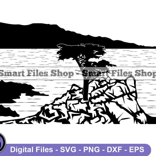 Tree On A Cliff Svg, Tree Svg, Cliff Svg, Lake Svg, Ocean Svg, Sea Svg, Tree Dxf, Tree Png, Tree Clipart, Tree Files, Eps