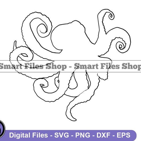 Octopus Outline Svg, Octopus SVG, Nautical Svg, Ocean Creatures Svg, Octopus Dxf, Octopus Png, Octopus Clipart, Octopus Files, Eps