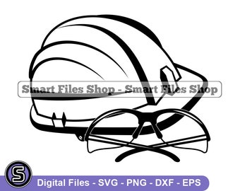 Hard Hat and Glasses Logo Svg, Construction Svg, Sicherheitsbrille Svg, Hard Hat Dxf, Hard Hat Png, Hard Hat Clipart, Hard Hat Files, Eps