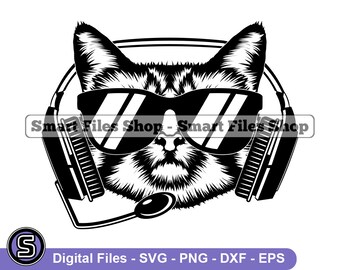 Cat Gamer Logo Svg, Cat Headset Svg, Gaming Mascot Svg, Gaming Dxf, Gaming Png, Gaming Clipart, Gaming Files, Gaming Eps