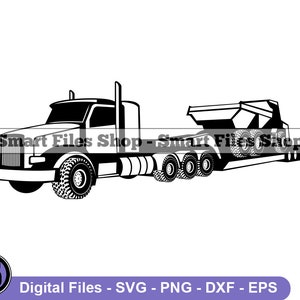Lowboy Trailer Truck Hauling Haul Truck Svg, Lowboy Trailer Svg, Truck Svg, Trucker Svg, Truck Dxf, Truck Png, Truck Clipart, Files, Eps