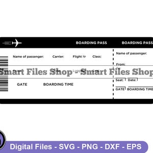 Boarding Pass Template SVG, Airplane Ticket Svg, Reizen Svg, Vakantie Svg, Flying Svg, Cut Files, Bestanden voor Cricut, Clipart, Png, Dxf, Eps