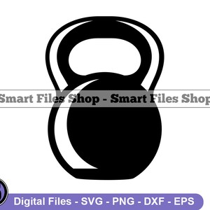 May include: Black and white silhouette of a kettlebell weight.