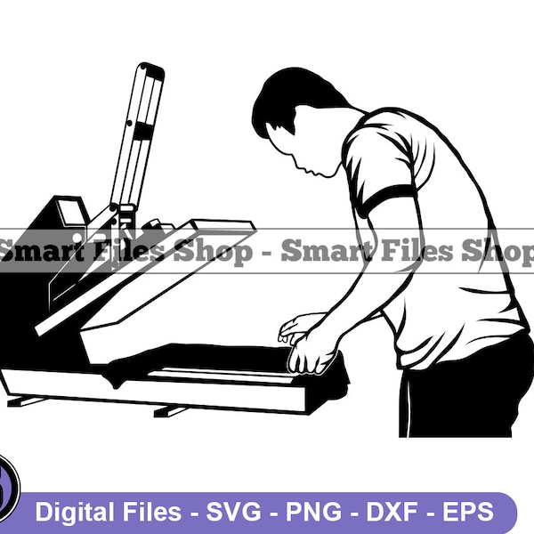 T-shirt Printing #2 Svg, Heat Press Machine Svg, Print On Demand Svg, T-shirt Printing Dxf, T-shirt Printing Png, Clipart, Files, Eps