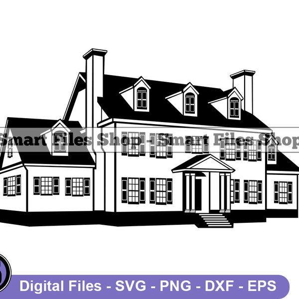 Colonial House #2 Svg, Colonial Architecture Svg, Real Estate Svg, Mansion Svg, Colonial House Dxf, Colonial House Png, Clipart, Files, Eps