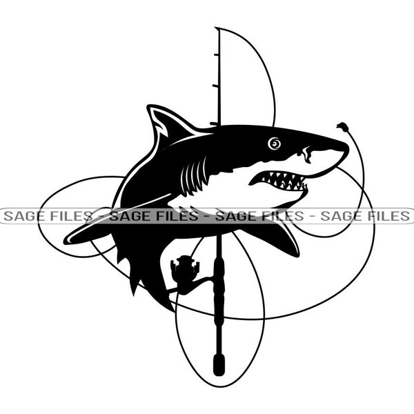Shark Fishing Rod Logo Svg, Shark Svg, Fishing Svg, Fish Svg, Shark Fishing Rod Dxf, Shark Fishing Rod Png, Clipart, Files, Eps