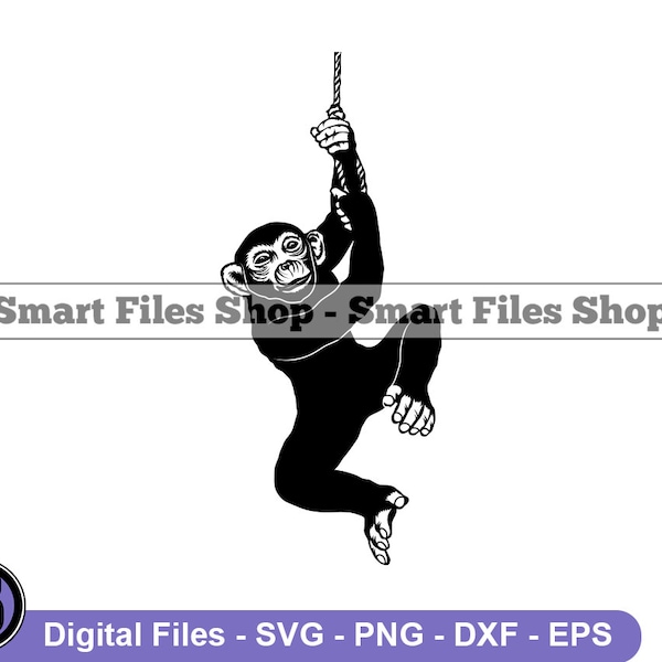 Monkey Hanging On A Rope #3 Svg, Monkey Svg, Monkey Dxf, Monkey Png, Monkey Clipart, Monkey Files, Eps