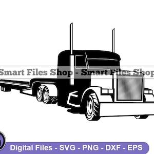 Lowboy Trailer Truck #5 Svg, Truck Svg, Trucker Svg, Trucking Svg, Truck Dxf, Truck Png, Truck Clipart, Truck Files, Eps
