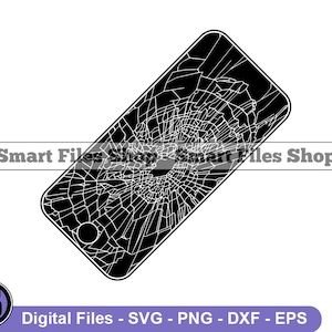 Smashed Phone Svg, Broken Phone Svg, Smartphone Svg, Cracked Screen Svg, Smartphone Dxf, Smartphone Png, Smartphone Clipart, Files, Eps
