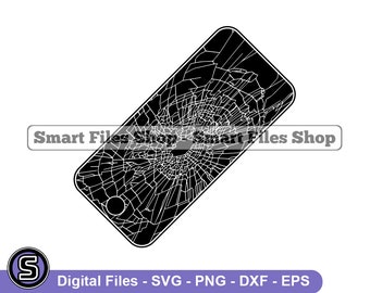 Smashed Phone Svg, Broken Phone Svg, Smartphone Svg, Cracked Screen Svg, Smartphone Dxf, Smartphone Png, Smartphone Clipart, Files, Eps