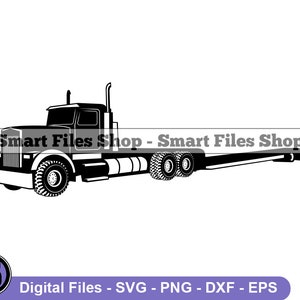 Lowboy Trailer Truck #7 Svg, Truck Svg, Trucker Svg, Trucking Svg, Truck Dxf, Truck Png, Truck Clipart, Truck Files, Eps