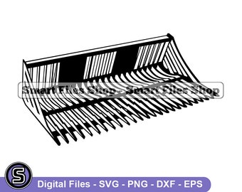 May include: Black and white line art illustration of a tractor bucket attachment. The bucket has a series of tines or teeth on the bottom edge.