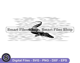 Submerged Alligator Svg, Alligator Svg, Krokodil Svg, Alligator Dxf, Alligator Png, Alligator Clipart, Alligator Dateien, Eps