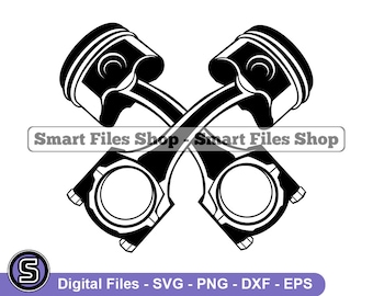 壊れたエンジンピストンのロゴ SVG、ピストン SVG、エンジンピストン SVG、メカニック SVG、ピストン DXF、ピストン PNG、ピストンのクリップアート、ピストンのファイル、EPS