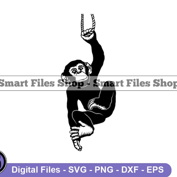 Monkey Hanging On A Rope Svg, Monkey Svg, Monkey Dxf, Monkey Png, Monkey Clipart, Monkey Files, Eps