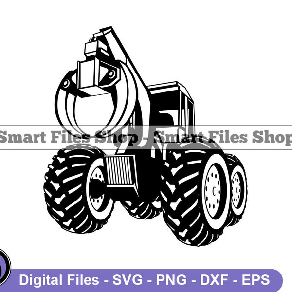 Grapple Skidder Svg, Heavy Equipment, Industrial Svg, Grapple Skidder Dxf, Grapple Skidder Png, Grapple Skidder Clipart, Fichiers, Eps