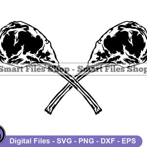 May include: Black and white silhouette of two crossed meat cleavers, resembling a pair of crossed swords.