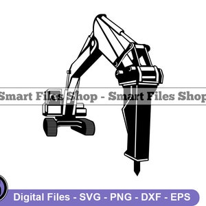 Hydraulic Hammer Excavator Svg, Excavator Svg, Heavy Equipment Svg, Excavator Dxf, Excavator Png, Excavator Clipart, Excavator Files, Eps