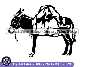 Donkey Loaded With Cargo Svg, Donkey Svg, Farm Animals Svg, Donkey Dxf, Donkey Png, Donkey Clipart, Donkey Files, Donkey Eps