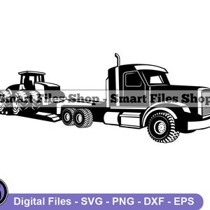 Lowboy Trailer Truck Hauling Tractor Svg, Lowboy Trailer Svg, Truck Svg, Trucker Svg, Truck Dxf, Truck Png, Truck Clipart, Files, Eps