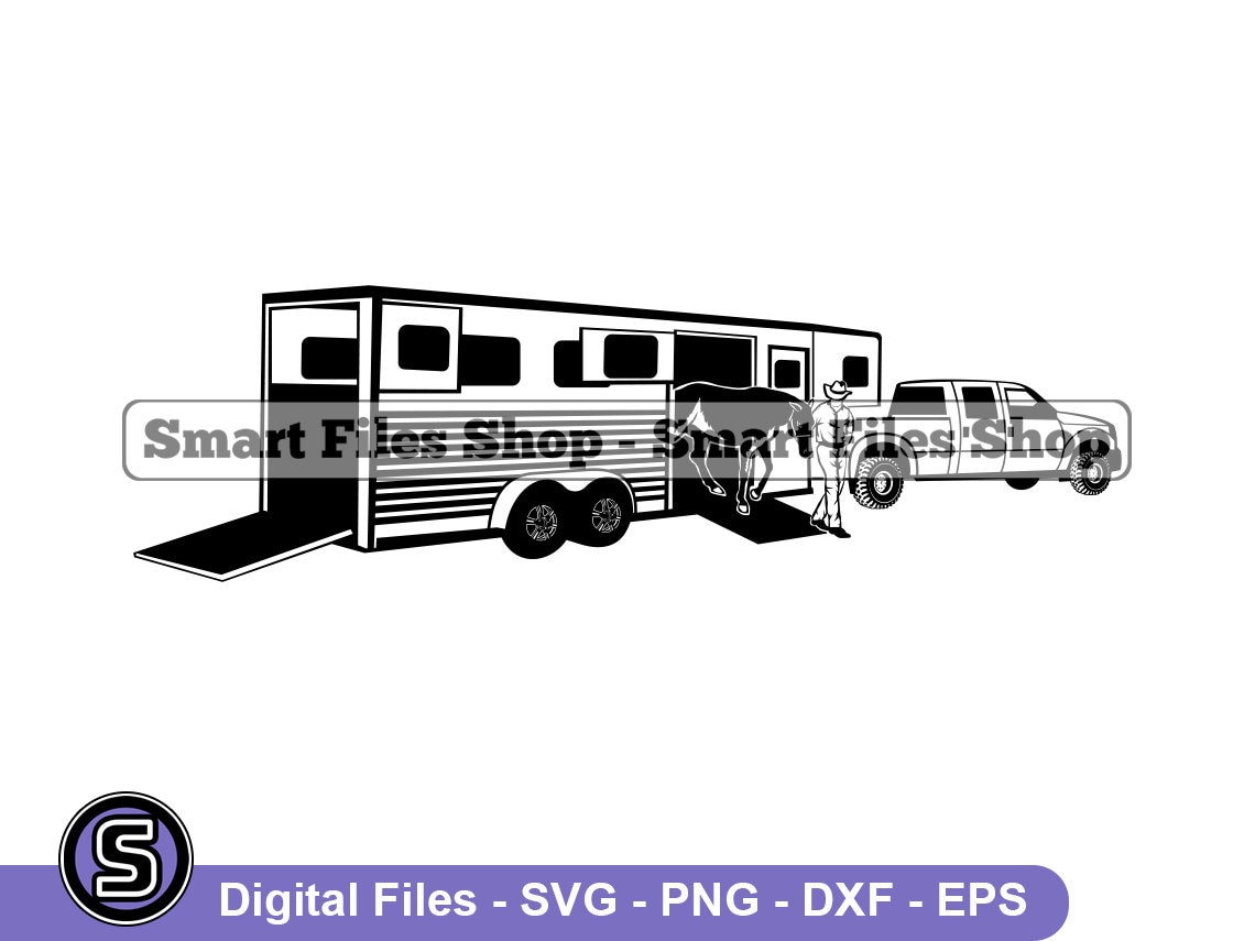 Horse Trailer Svg, Livestock Trailer Svg, Trailer Svg, Horse Trailer Dxf, Horse Trailer Png, Horse Trailer Clipart, Files, Eps