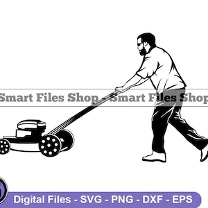 Man Lawn Mowing Svg, Rasenmäher Svg, Landschaftsgärtner SVG, Rasenmähen Dxf, Rasenmähen Png, Rasenmäh clipart, Dateien, Eps