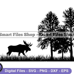 Moose Forest Silhouette Svg, Moose Svg, Hunting Svg, Moose Dxf, Moose Png, Moose Clipart, Moose Files, Moose Eps