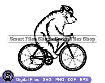 Bear Riding Bicycle SVG, Bear Svg, Cycling Svg, Bicycle Svg, Biking Svg, Cycling Dxf, Cycling Png, Cycling Clipart, Cycling Files, Eps