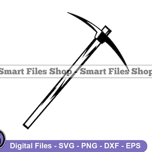 May include: Black and white silhouette of a pickaxe, a tool used for digging and breaking up hard ground.