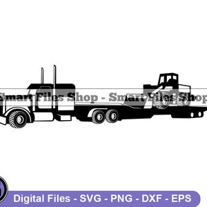 Lowboy Trailer Truck Hauling Bulldozer Svg, Lowboy Trailer Svg, Truck Svg, Trucker Svg, Truck Dxf, Truck Png, Truck Clipart, Files, Eps