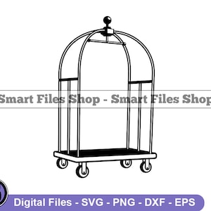 Wózek na bagaż hotelowy Svg, Hotel Svg, Podróż Svg, Wakacje Svg, Hotel Dxf, Hotel Png, Clipart hotelowy, Pliki hotelowe, Eps