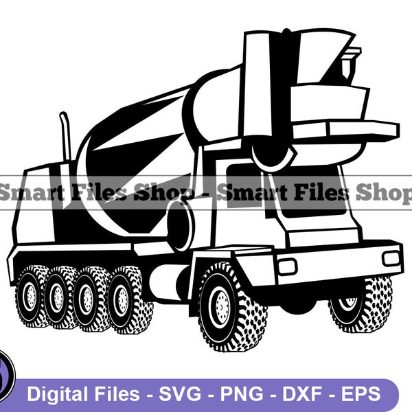 Camion de ciment lourd Svg, Équipement lourd Svg, Camion de ciment Svg, Camion de ciment Dxf, Camion de ciment Png, Camion de ciment Clipart, Fichiers, Eps