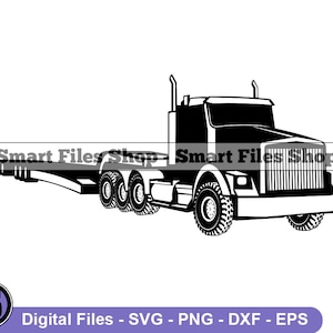 Lowboy Trailer Truck #4 Svg, Truck Svg, Trucker Svg, Trucking Svg, Truck Dxf, Truck Png, Truck Clipart, Truck Files, Eps