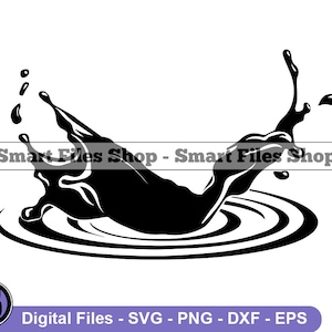 Puede incluir: Silueta en blanco y negro de un chapoteo de agua con una sola gota de agua elevándose por encima de la superficie.