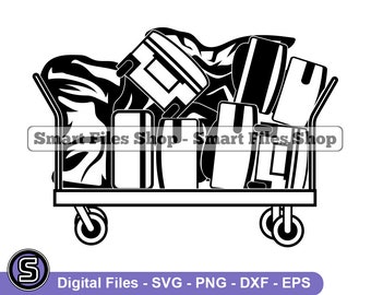 Airport Luggage Trolley Svg, Airport Svg, Travel Svg, Tourism Svg, Vacation Svg, Travel Dxf, Travel Png, Travel Clipart, Travel Files, Eps