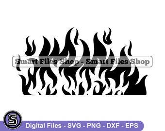 Peut inclure: Silhouette noire et blanche de flammes stylisées. Les flammes sont hautes et étroites, avec une pointe pointue. Les flammes sont disposées en rangée, les pointes des flammes pointant vers le haut.