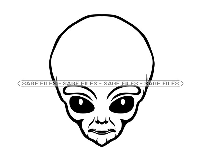 Alien Face Vector Clipart Set / Outline, Silhouette Stamp & Color ...