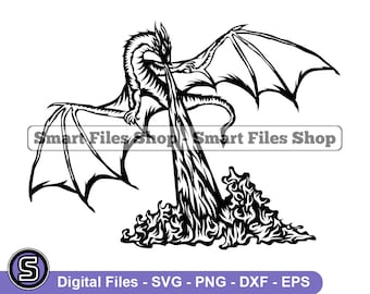 Fire Breathing Dragon SVG, Fire Breathing Svg, Fire Breathing Dragon Dxf, Fire Breathing Dragon Png, Dragon Clipart, Dragon Files, Eps