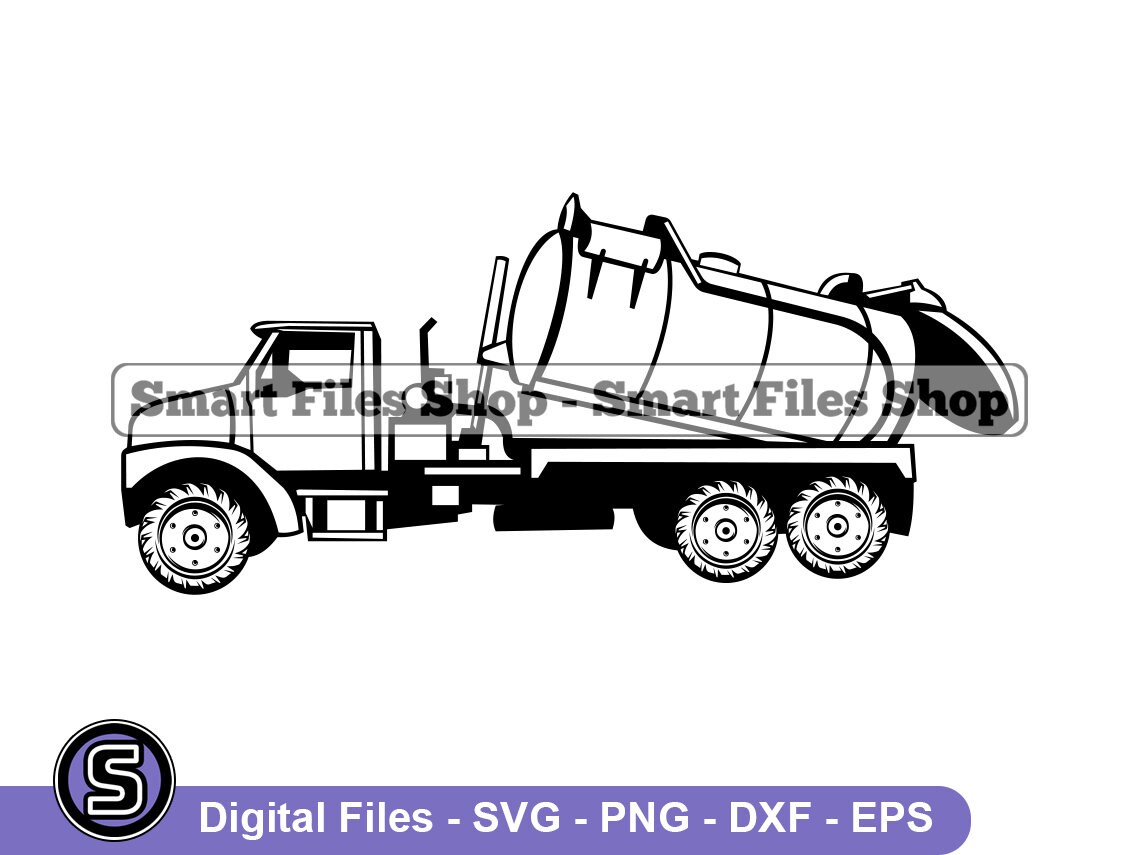 Vacuum Truck #2 Svg, Sewer Cleaning Truck Svg, Sewer Cleaning Svg, Vacuum Truck Dxf, Vacuum Truck Png, Vacuum Truck Clipart, Files, Eps