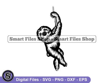 Sloth Hanging On A Rope #2 Svg, Sloth Svg, Sloth Dxf, Sloth Png, Sloth Clipart, Sloth Files, Eps