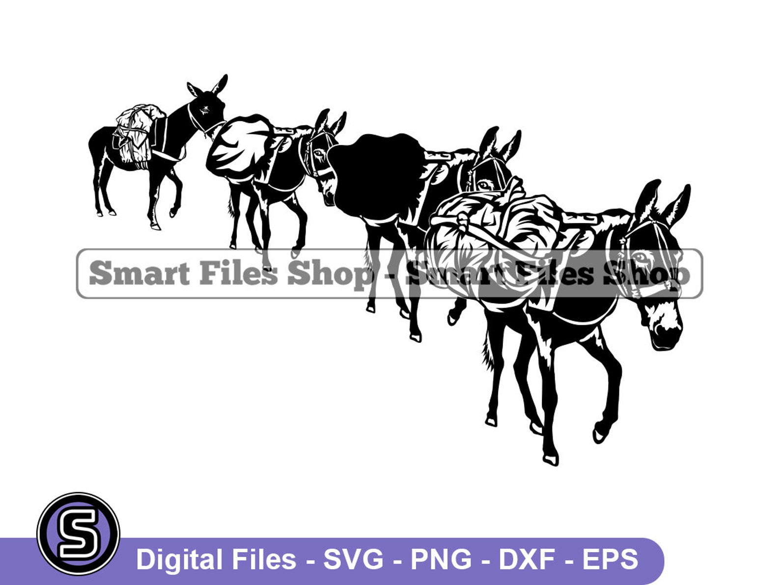 Mule Train Carrying Cargo Svg, Mule Svg, Farm Animals Svg, Mule Dxf ...