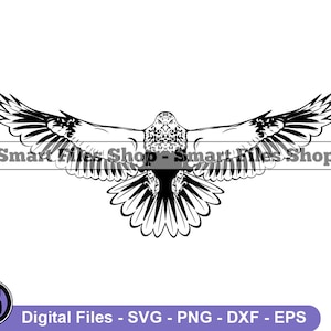 May include: Black and white silhouette of a hawk with its wings spread wide. The hawk is flying with its head facing forward.