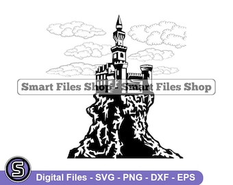 Castle on A Clifff Svg, Castle Svg, Fortress Svg, Castle Dxf, Castle Png, Castle Clipart, Castle Files, Eps
