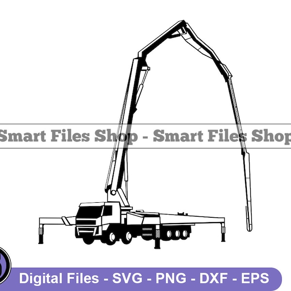 Concrete Pump Truck #2 Svg, Heavy Equipment Svg, Cement Pump Truck Svg, Concrete Truck Dxf, Concrete Truck Png, Clipart, Files, Eps