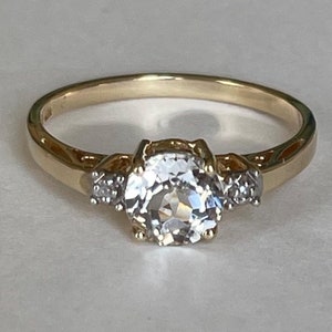 10K Gold White Topaz Diamond Accented Bezel Ring, Size 7, 1.79 grams, Perfect Engagement or Promise Ring