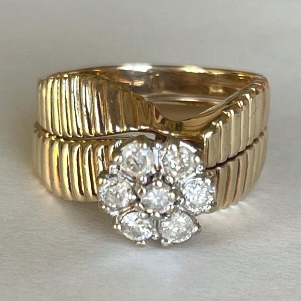10K Diamond Wedding Band Set: Interlocking Engagement Ring, Size 7
