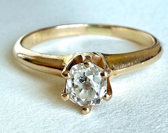 Antique 14K Old Mine Cut Diamond Engagement Ring, 1.8grams. Size 4.25