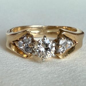 Art Deco 14K Yellow Gold Diamond Band Ring, Size 5, 3.89grams