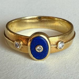 Vintage 14K Natural Diamond and Lapis Lazuli Ring, 4.98grams, Size 9.75